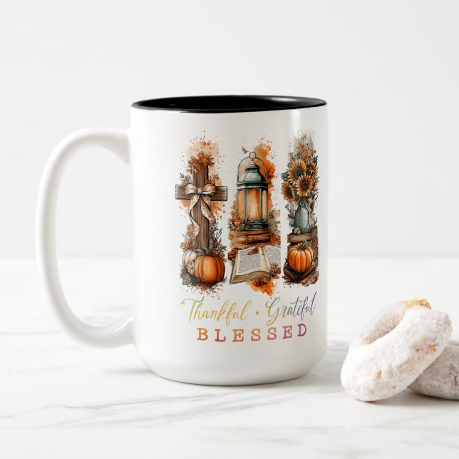 Tasse 2 Couleurs Merci gracieux béni (Avec donut)