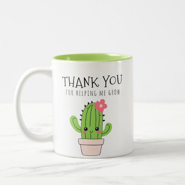 Tasse 2 Couleurs Merci pour m'aider à grandir, vert cactus (Gauche)