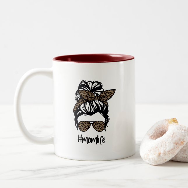 Tasse 2 Couleurs Messy Bun #momlife Leopard (Avec donut)