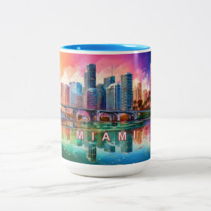 Tasse 2 Couleurs Miami Abstrait Art Skyline