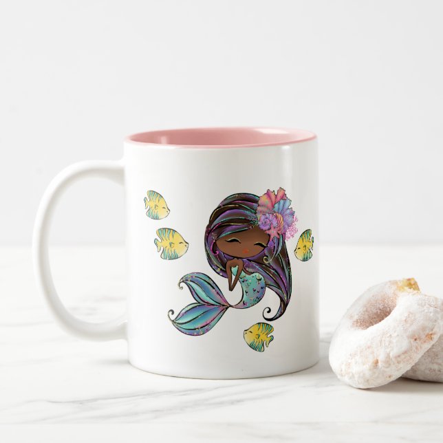 Tasse 2 Couleurs mignonne amoureux de sirène de plage monogramme (Avec donut)