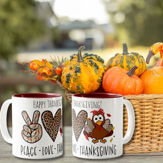 Tasse 2 Couleurs Mignonne et amusante Paix Amour Thanksgiving (Créateur téléchargé)