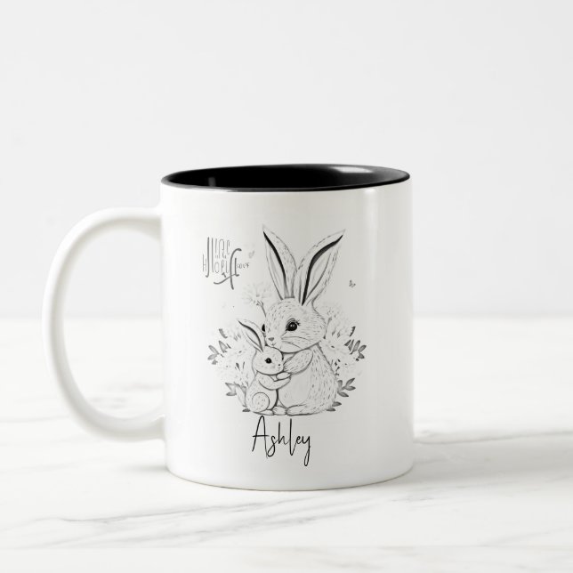 Tasse 2 Couleurs Mignonne lapin lapin maman et bébé (Gauche)