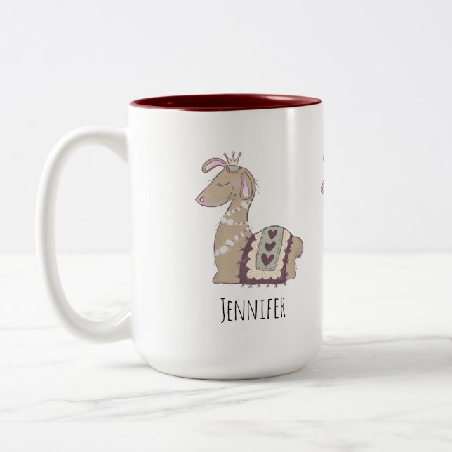 Tasse 2 Couleurs Mignonne Llama Princesse portant une couronne (Gauche)