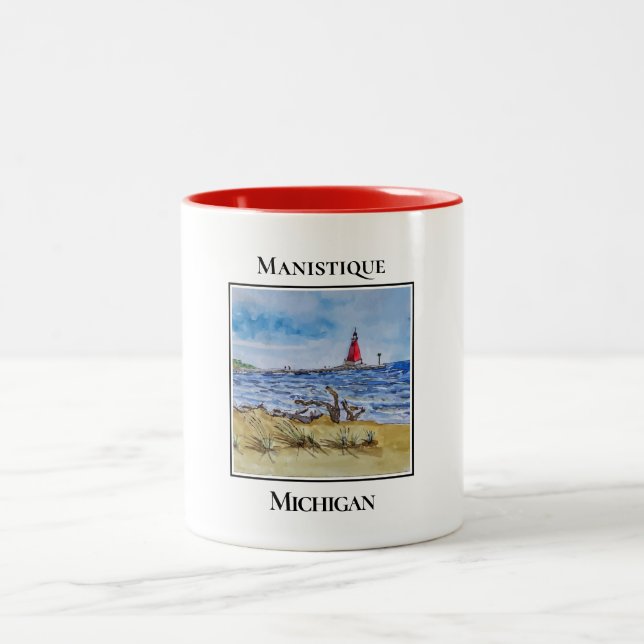 Tasse 2 Couleurs Mignonne Red Lighthouse, Manistique Michigan (Centre)