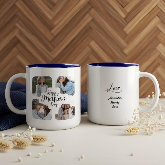 Tasse 2 Couleurs Minimal Happy Mother's Day Photo Collage Keepsaké (Minimal Happy Mother's Day Photo Collage Keepsake Two-Tone Coffee Mug)