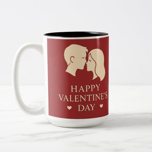 Tasse 2 Couleurs Minimal Silhouette Couple Happy Valentines Heart (Gauche)
