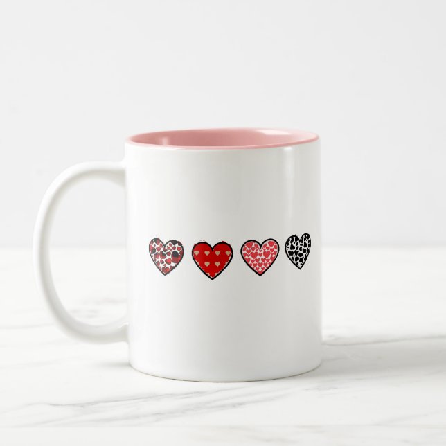Tasse 2 Couleurs minimal valentine hearts / “cute love pattern” (Gauche)