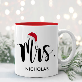 Tasse 2 Couleurs Mme Red Santa Hat sur mesure Monogramme de vacance