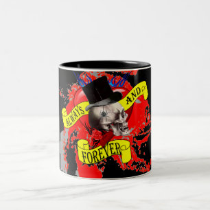 Tasse 2 Couleurs Modèle crâne romatique et tatouage cardiaque