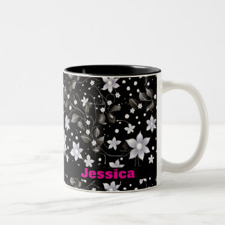 Tasse 2 Couleurs Modèle floral gris et noir