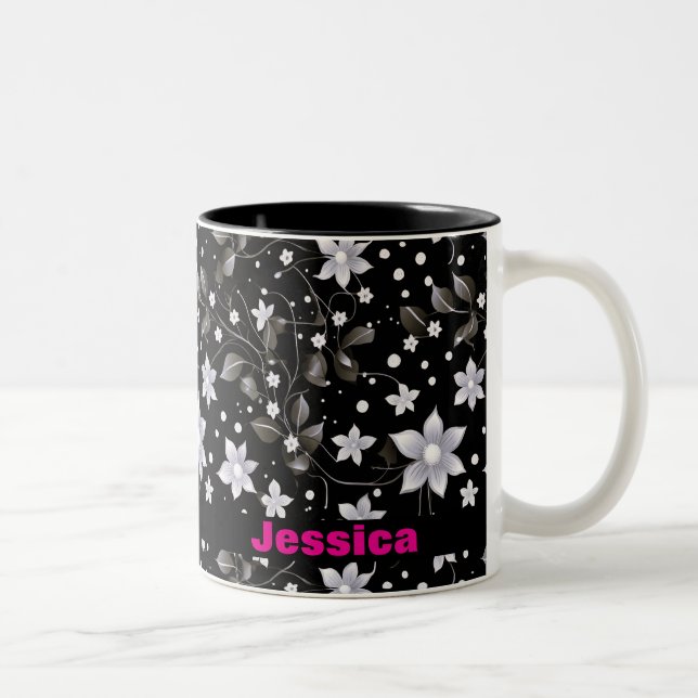Tasse 2 Couleurs Modèle floral gris et noir (Droit)