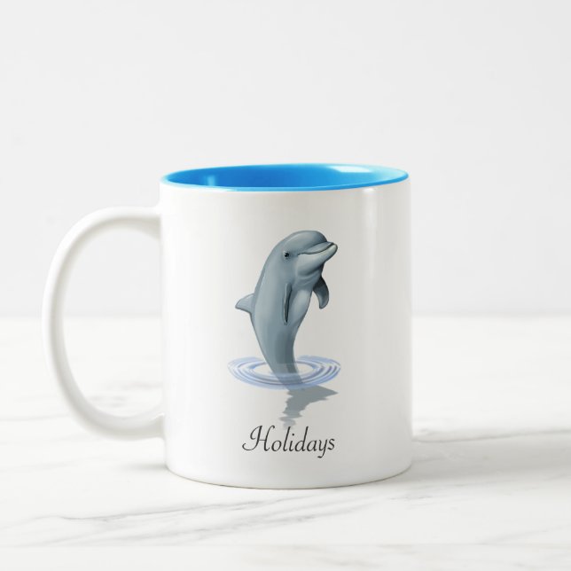 Tasse 2 Couleurs Modern Cute Dolphin, Script and Monogram (Gauche)
