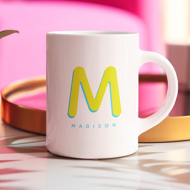 Tasse 2 Couleurs Modern Cute Fun Nom personnalisé 3D Monogramme (Créateur téléchargé)