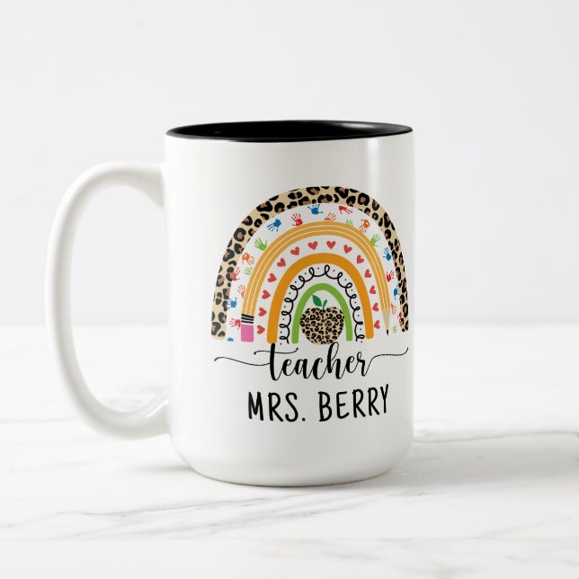 Tasse 2 Couleurs Modern Rainbow Teacher Ajouter Votre Nom (Gauche)