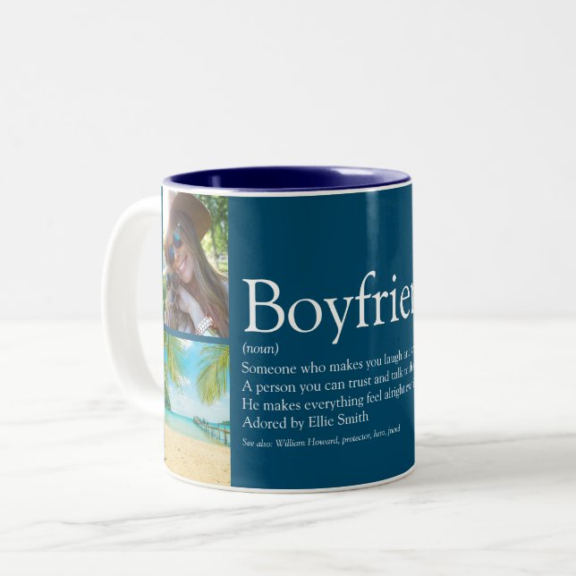 Tasse 2 Couleurs Moderne Fun Blue 4 Photo Boy Définition (Devant gauche)