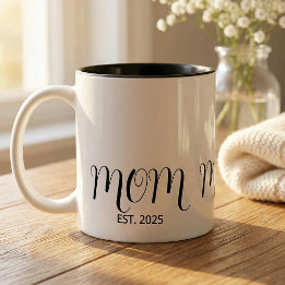 Tasse 2 Couleurs Mom Established Black Script New Mom Gift 