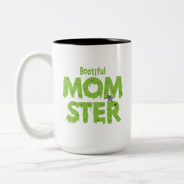 Tasse 2 Couleurs Momster Botieux Maman Funny Puns Halloween (Gauche)
