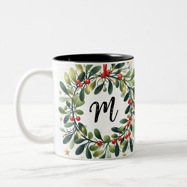 Tasse 2 Couleurs Monogram Holly Wreath (Gauche)