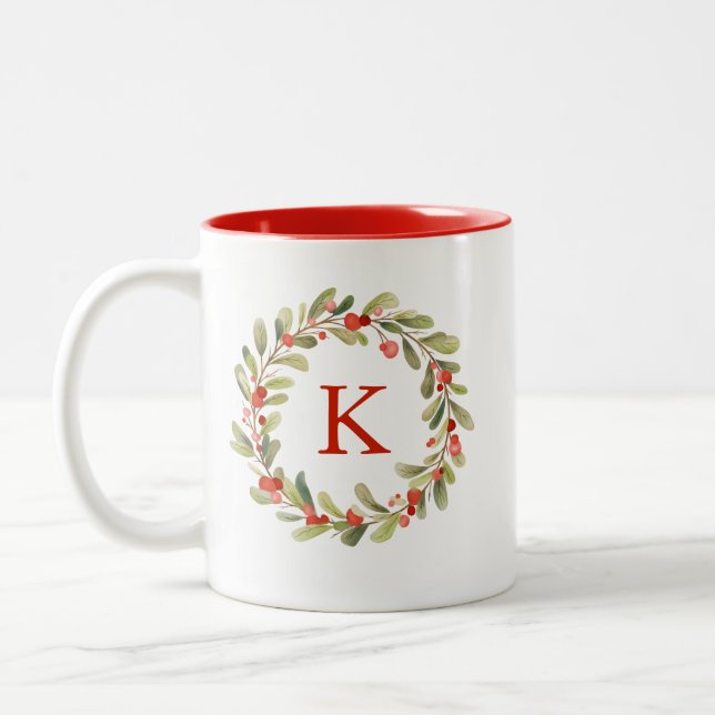 Tasse 2 Couleurs Monogramme Aquarelle Verrerie de Noël (Gauche)