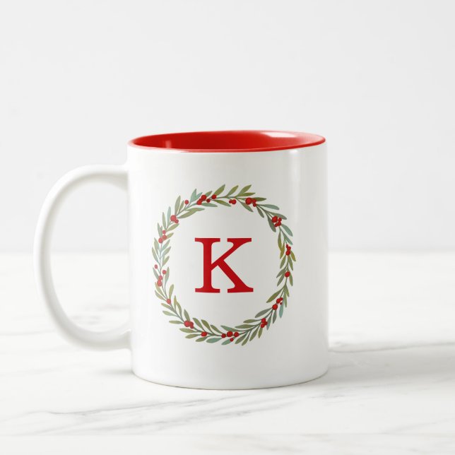 Tasse 2 Couleurs Monogramme Aquarelle Verrerie de Noël (Gauche)
