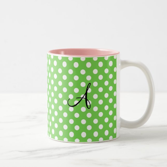 Tasse 2 Couleurs Monogramme blanc vert de pois (Droit)