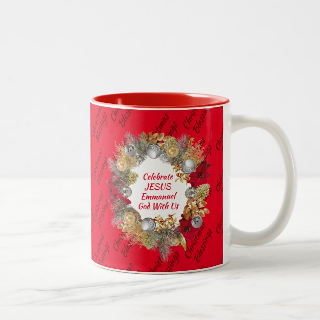Tasse 2 Couleurs Monogramme CÉLÉBRER JÉSUS Noël rouge (Droit)