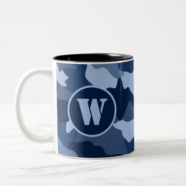Tasse 2 Couleurs Monogramme de camouflage bleu initial (Gauche)