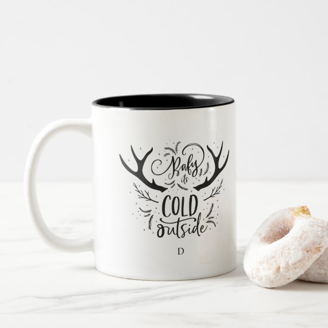 Tasse 2 Couleurs monogramme de courre d'aquarelle de marbre (Avec donut)