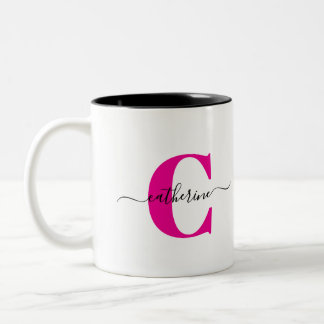 Tasse 2 Couleurs Monogramme de nom de script élégant minimaliste ro