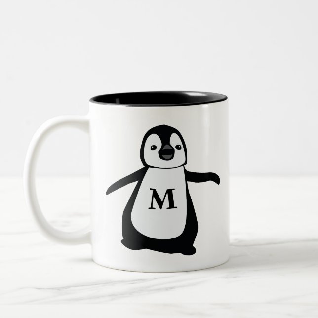 Tasse 2 Couleurs Monogramme de pingouin mignon personnalisé (Gauche)