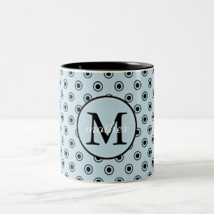Tasse 2 Couleurs Monogramme de points noirs bleus