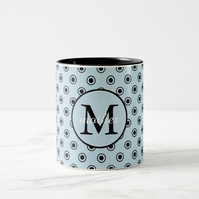 Tasse 2 Couleurs Monogramme de points noirs bleus (Centre)