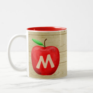Tasse 2 Couleurs Monogramme de pomme rouge
