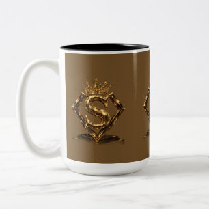 Tasse 2 Couleurs Monogramme Diamant Couronne Lettre Dorée S de Luxe