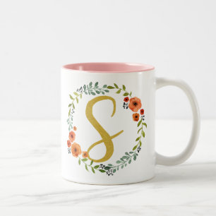 Tasse 2 Couleurs Monogramme d'or de la couronne de fleurs botanique