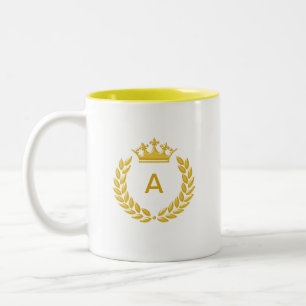 Tasse 2 Couleurs Monogramme d'or et couronne avec Feuilles Laurel