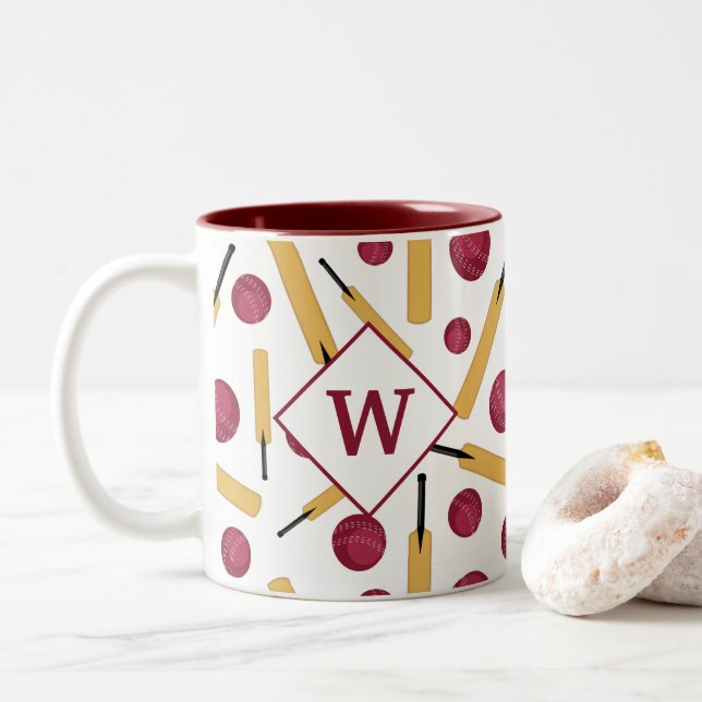 Tasse 2 Couleurs Monogramme du joueur de cricket (Avec donut)