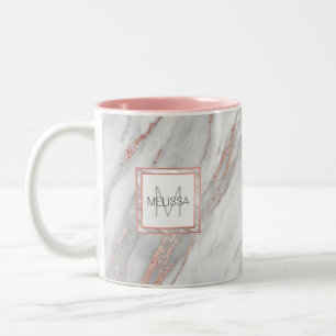 Tasse 2 Couleurs MONOGRAMME élégant de gris de marbre de feuille