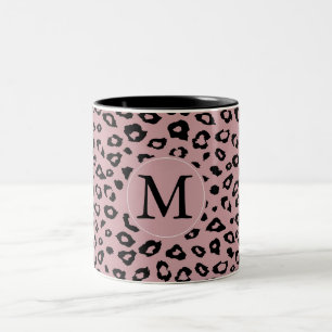 Tasse 2 Couleurs Monogramme Empreinte de léopard rose noir