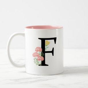 Tasse 2 Couleurs Monogramme F Aquarelle Florale Spray Moderne Chic