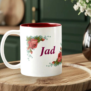 Tasse 2 Couleurs Monogramme floral classique Lettre J & Nom Jad Per