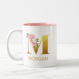 Tasse 2 Couleurs Monogramme floral initial Botanique personnalisée