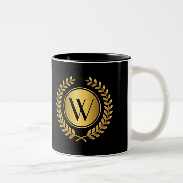 Tasse 2 Couleurs Monogramme Golden Laurel Wreath (Droit)