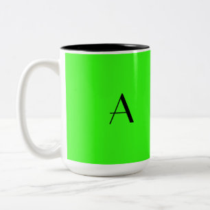 Tasse 2 Couleurs Monogramme initial coloré brillant néon vert cadea