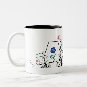 Tasse 2 Couleurs Monogramme lettre florale A