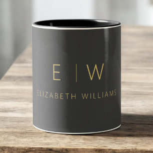 Tasse 2 Couleurs Monogramme minimaliste classique gris charbon de b