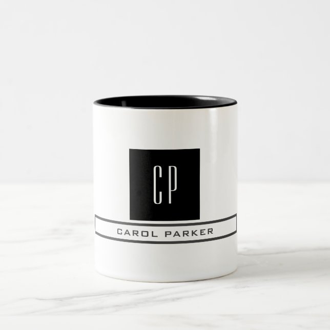 Tasse 2 Couleurs Monogramme moderne Professional Plain Nom simple (Centre)