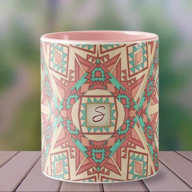 Tasse 2 Couleurs Monogramme Motif géométrique moderne du sud-ouest (Créateur téléchargé)