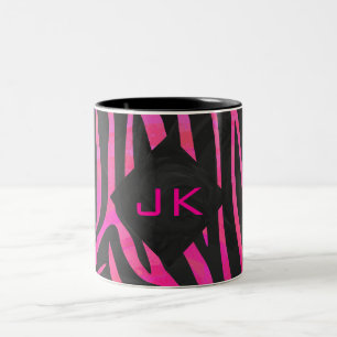 Tasse 2 Couleurs Monogramme noir et rose chaud Zebra Design